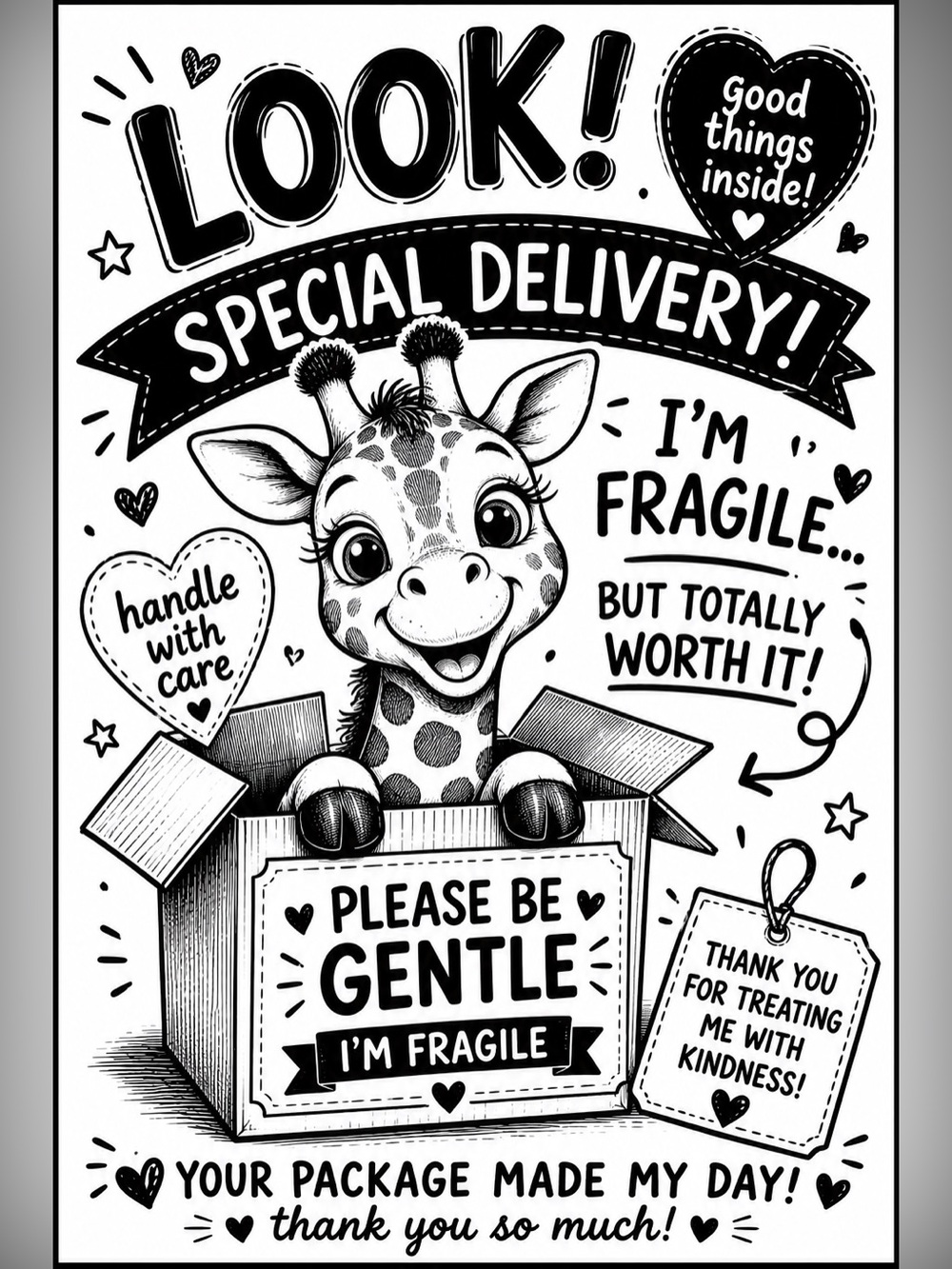 Please Be Gentle Fragile Shipping Sticker - Black & White